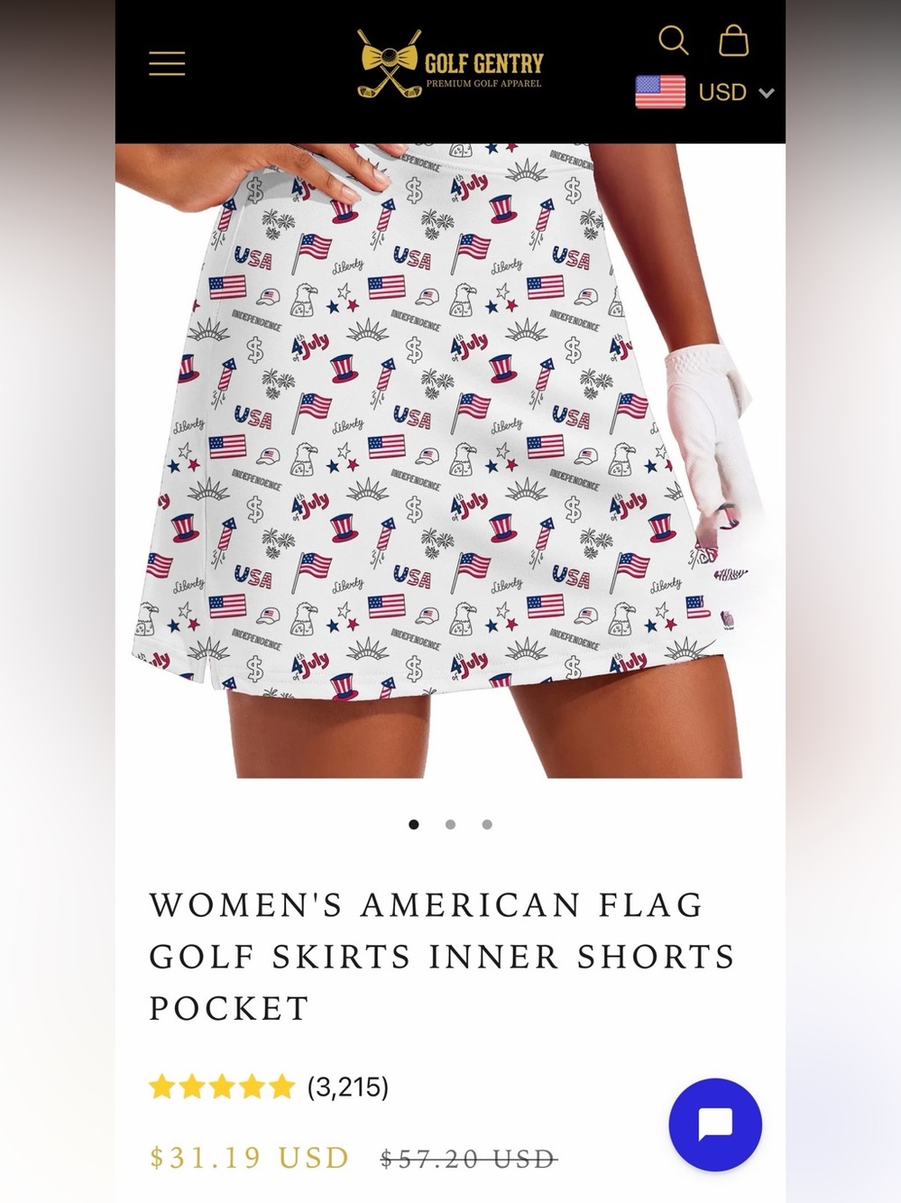 July 4th Patriotic Women's Golf Skirt with Built-In Shorts - Red/White/Blue